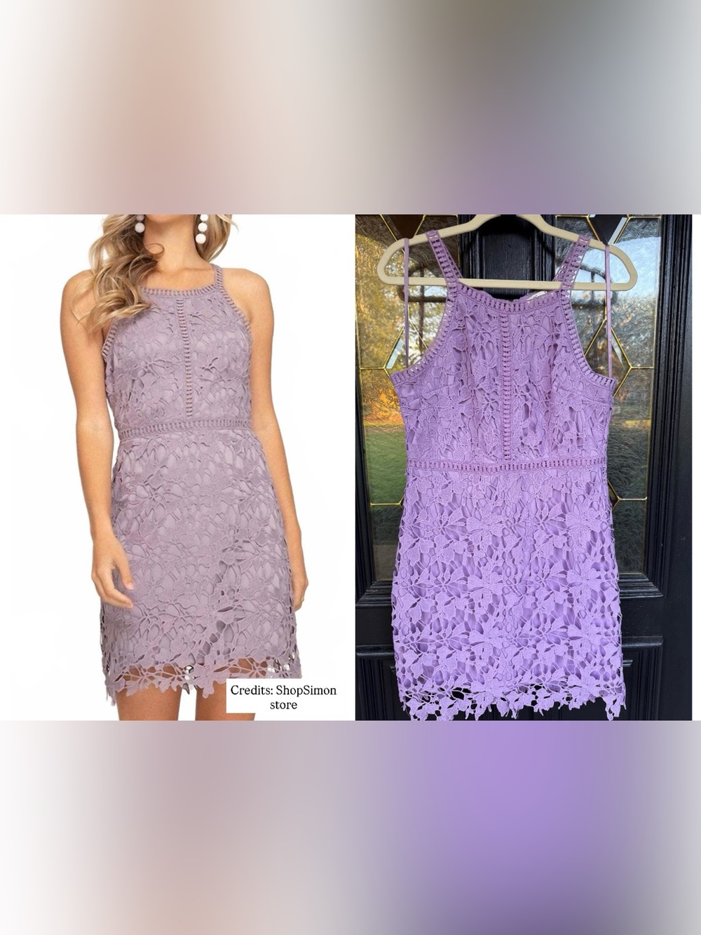 She + Sky Lavender Lace Halter Mini Dress - Size Large (EUC)